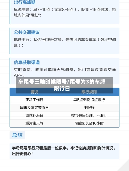 车尾号三啥时候限号/尾号为3的车牌限行日-第2张图片