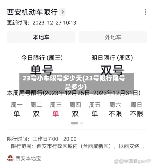 23号小车限号多少天(23号限行尾号是多少)