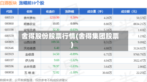 舍得股份股票行情(舍得集团股票)